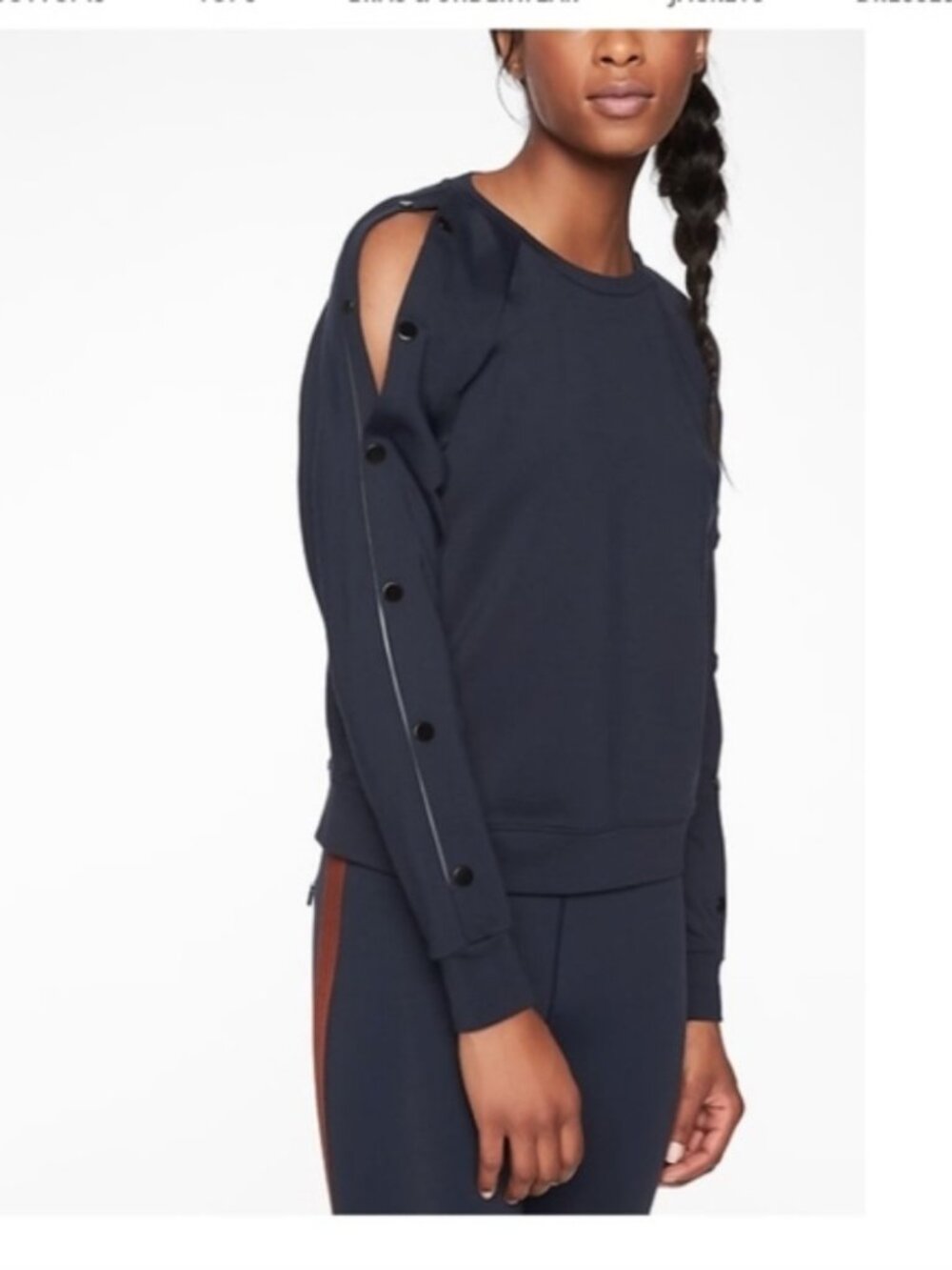 Athleta Snappy Sweatshirt UNIQUE Snap Sleeve Crewneck Pullover, $98 Original
